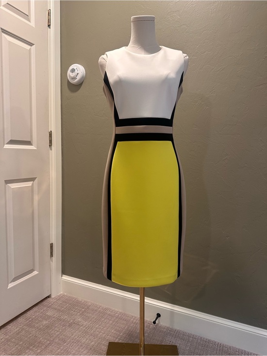 Calvin Klein Dresses & Skirts - Calvin Klein Yellow, White & Beige Colorblock Pencil Dress